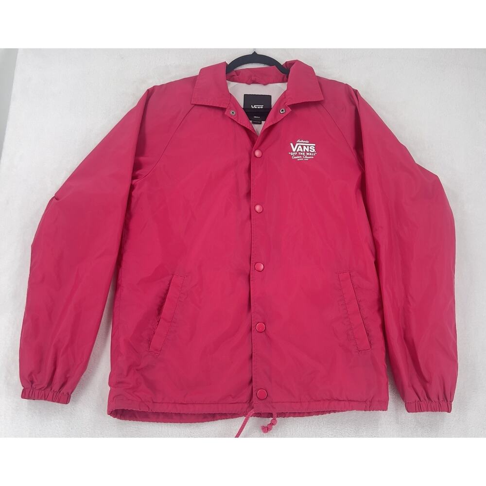 Vans Off The Wall Coaches Jacket Mens Small Dark Pink Windbreaker Snap Front